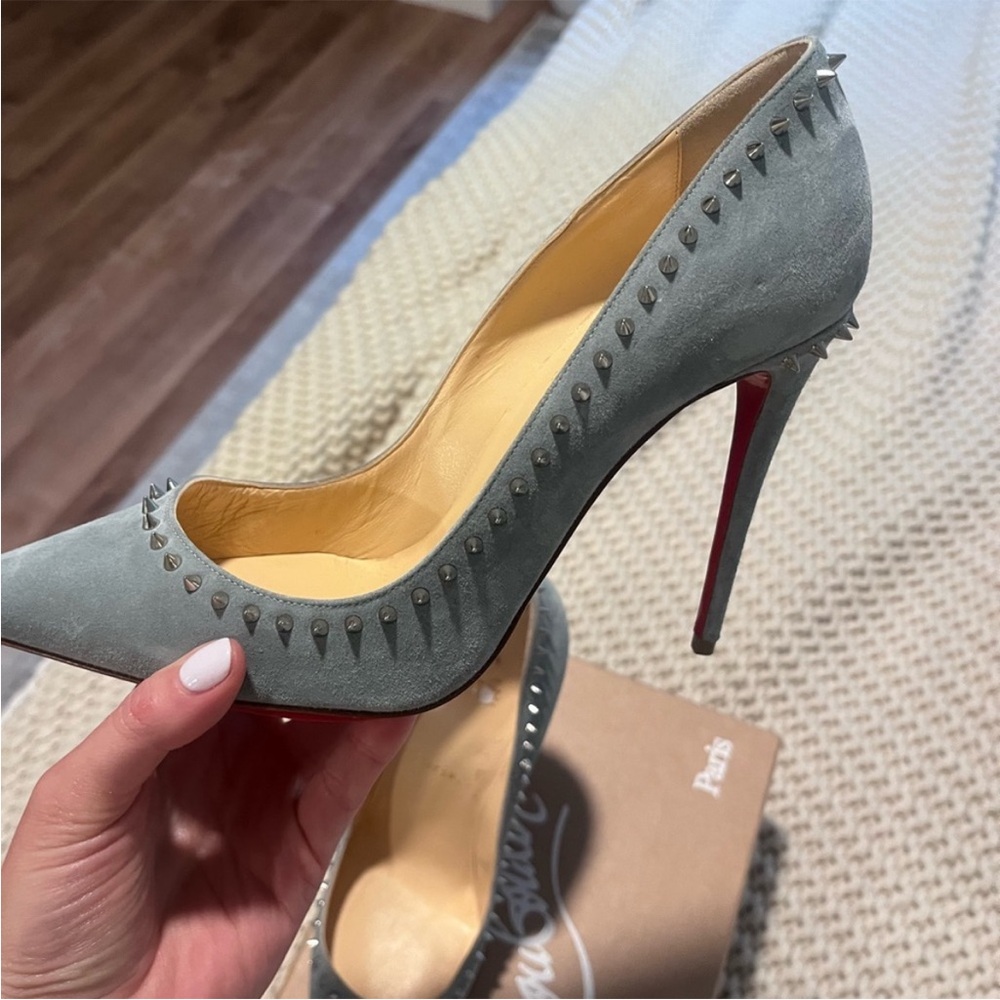 Gray Studded High Heel Pumps